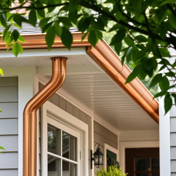 Copper gutters on suburban home