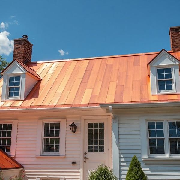 House with copper roofing panels