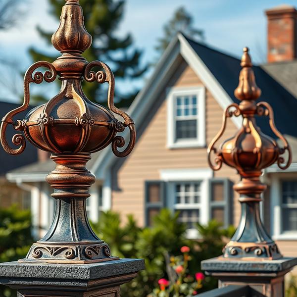 Ornamental copper finials outdoors