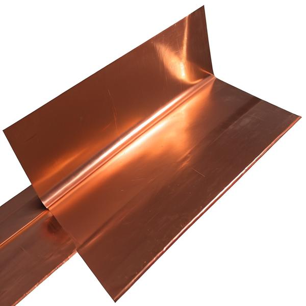 Shiny copper flashing in angled view